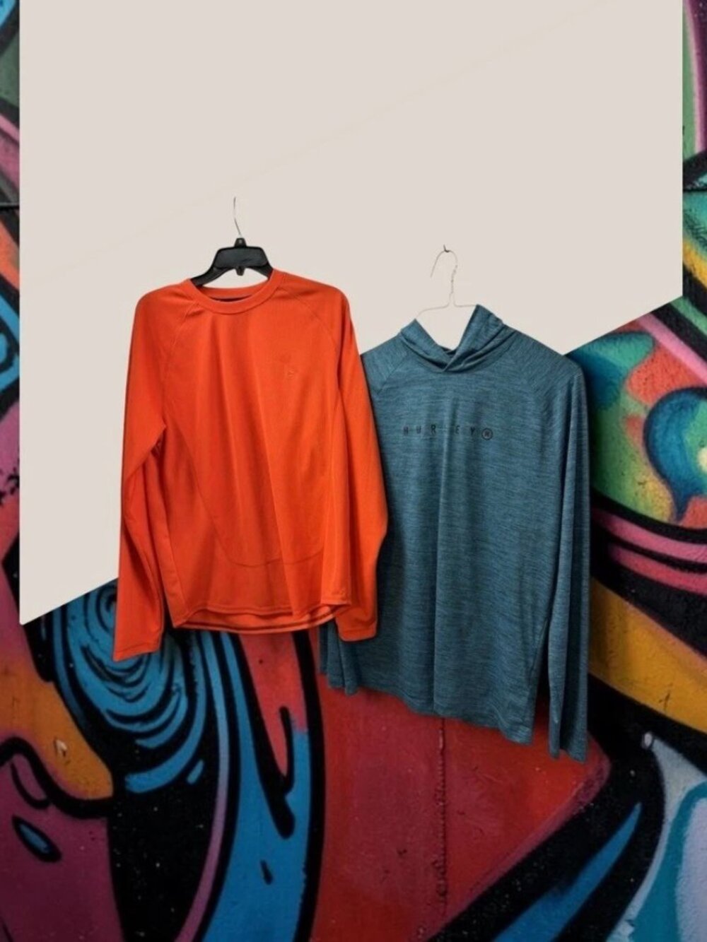 Hurley/Old Navy,Men’s,2 Sports Shirts $16 Each,Orange,Blue,Sz M,Long Sleeve.!